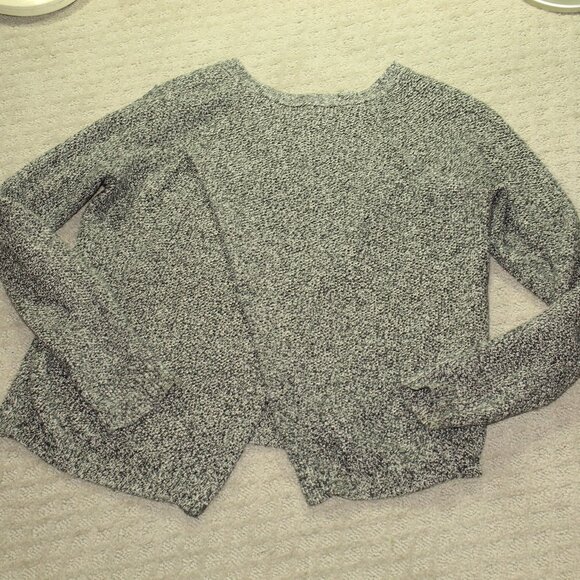 Madewell Women's Small Black White Variegated Split Back Crew Neck Sweater - Picture 2 of 4